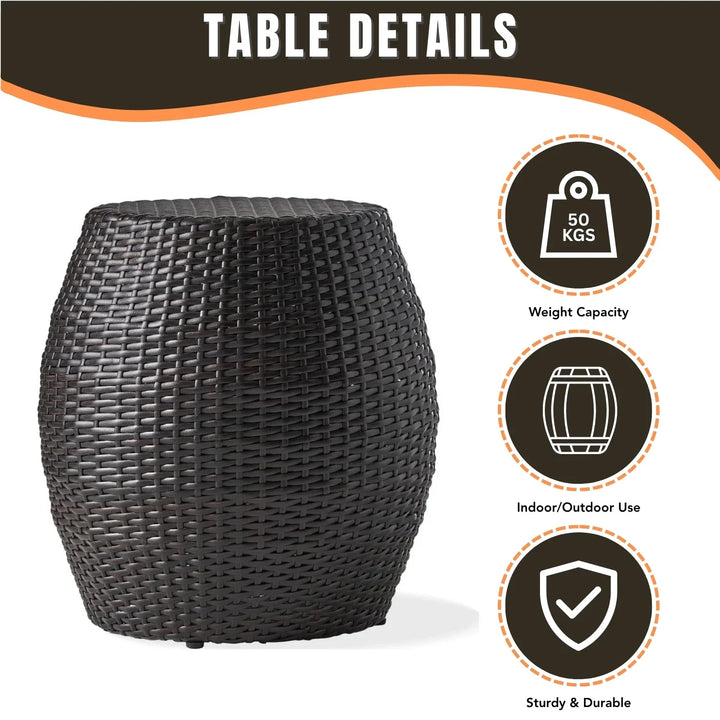 Yui Dark Brown Rattan Damru Accent Table for Patio