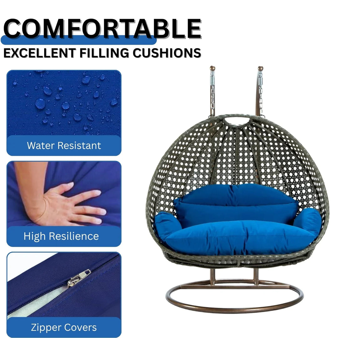 Guo Double Seater Hanging Swing Chair (Dark Brown/Royal Blue)