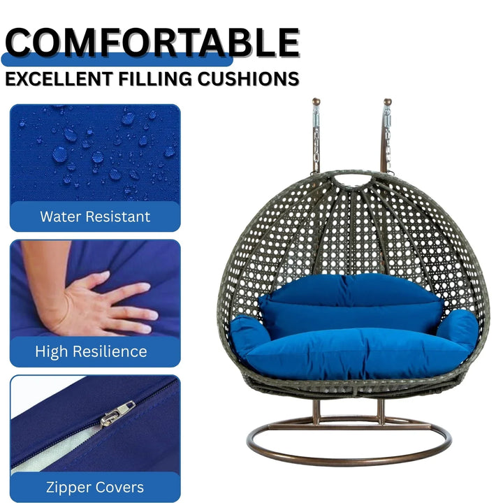 Guo Double Seater Hanging Swing Chair (Dark Brown/Royal Blue)