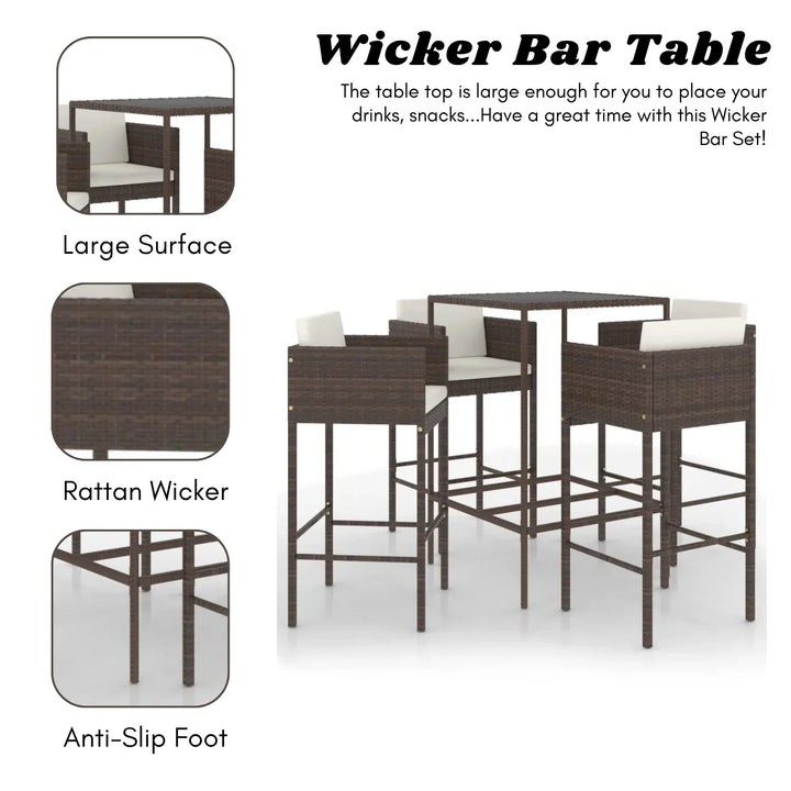 Nami 5-Piece Outdoor Rattan Wicker Bar Set