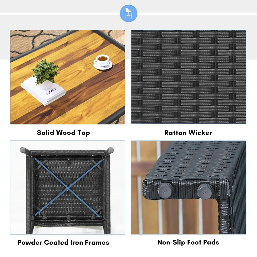 Addison 5-Piece Outdoor Rattan Wicker Bar Set with Wooden Top Table