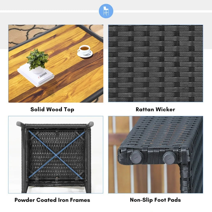 Addison 5-Piece Outdoor Rattan Wicker Bar Set with Wooden Top Table