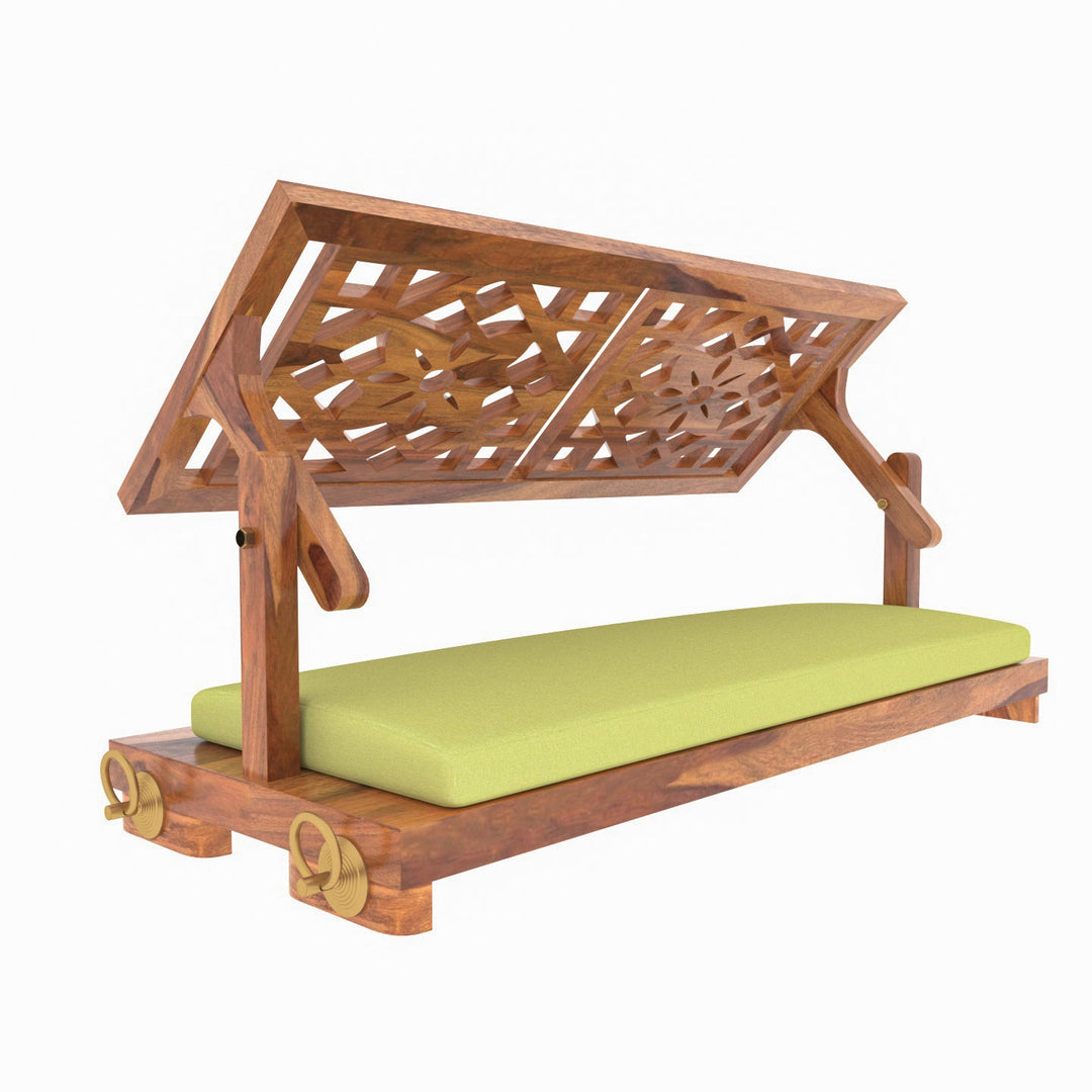 Anvi Fusion Flowered Carved Back Handmade Wooden Swing for Home