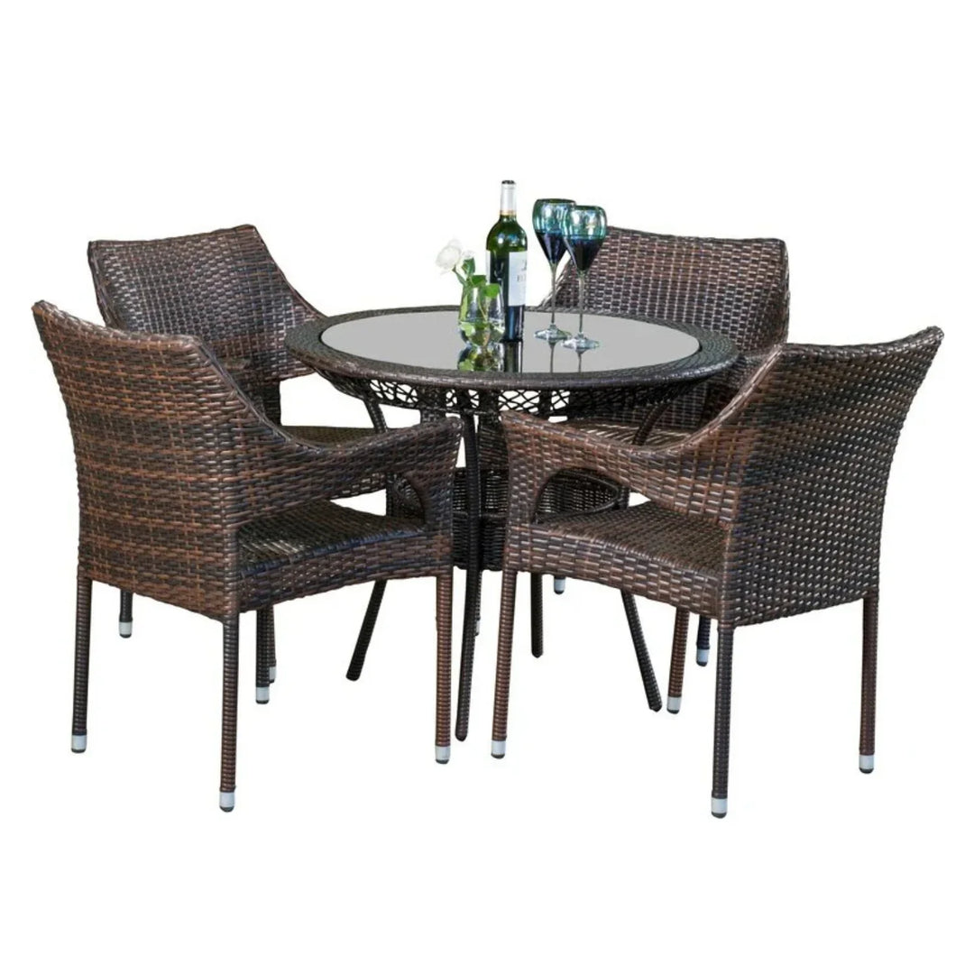 Lopamudra Outdoor All-Weather Resistant Rattan Wicker 5-Piece Dining Set