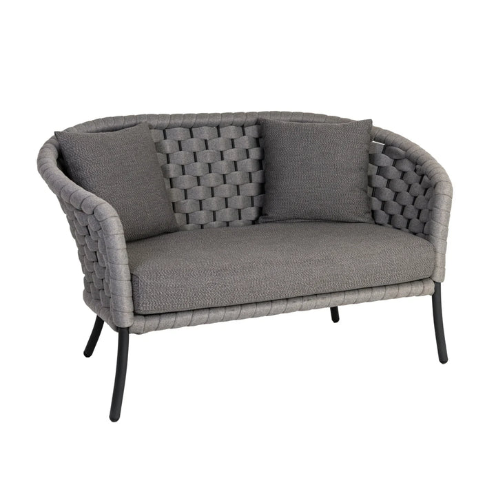 Yasmeen Outdoor Grey Rope 4 Piece Patio Sofa Set with Dark Grey Cushions