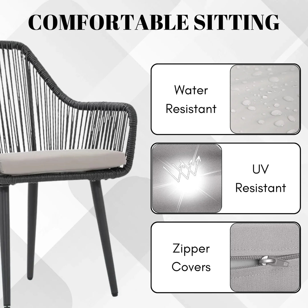 Isolde 5-Piece Outdoor Rope Patio Dining Set With Glass Top Table