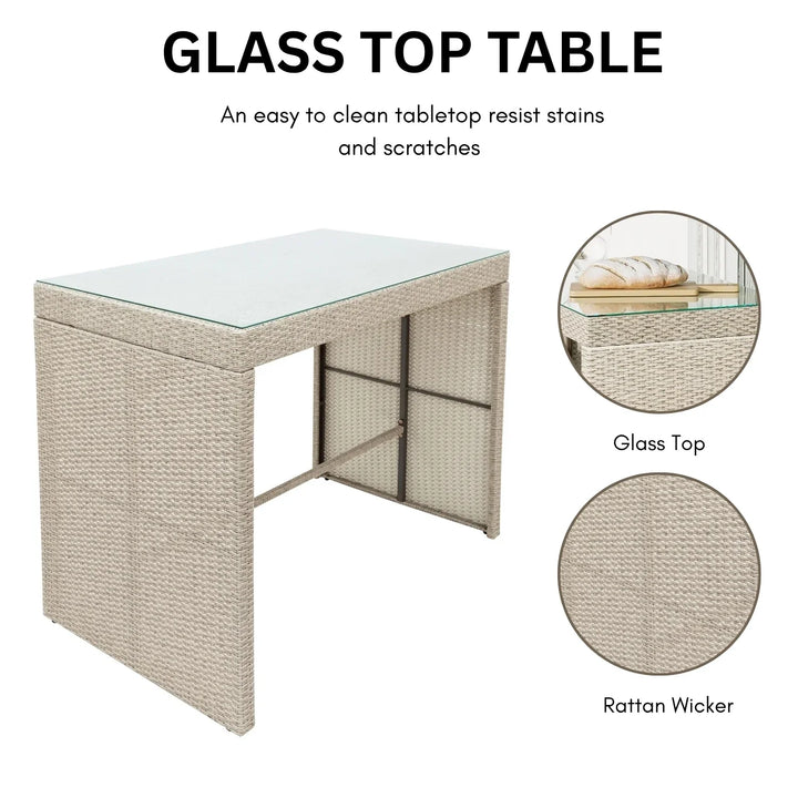 Natsuki 5-Piece Outdoor Rattan Wicker Bar Set with Glass Top Table
