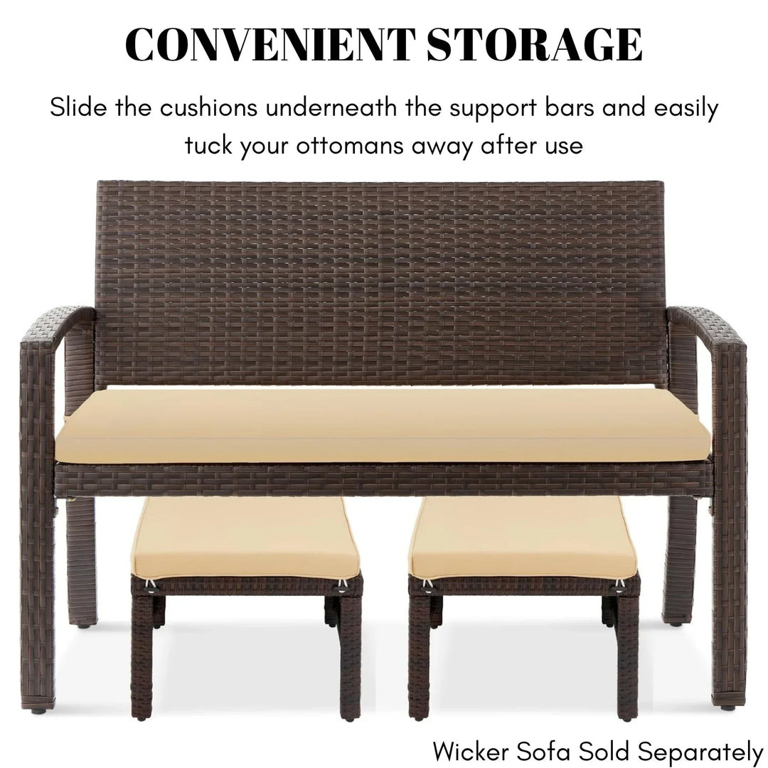 Mahek Set of 2 Wicker Ottomans, Multipurpose Outdoor Furniture