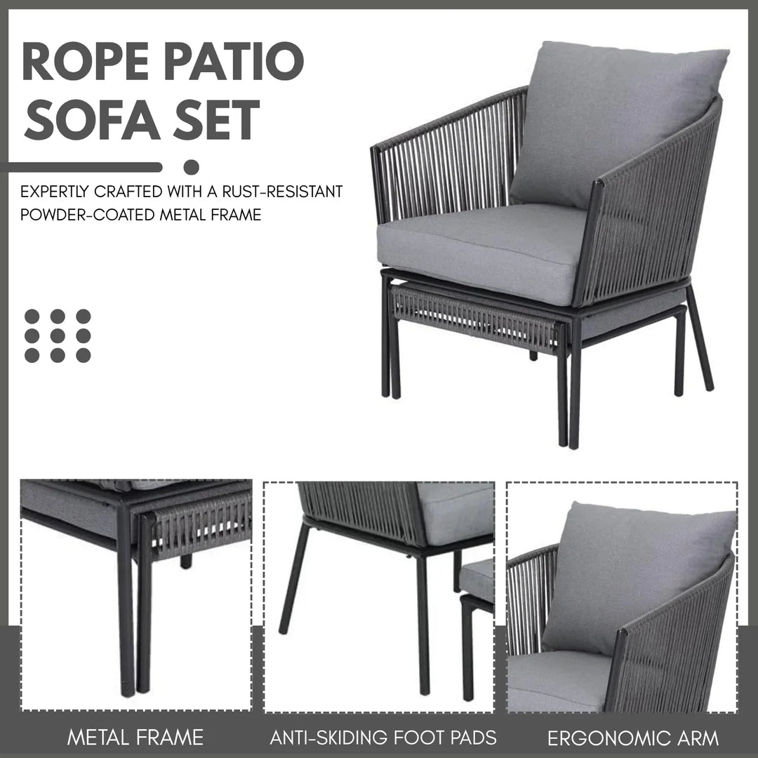 Harini Outdoor 5 Piece Rope Patio Sofa Set (Grey)