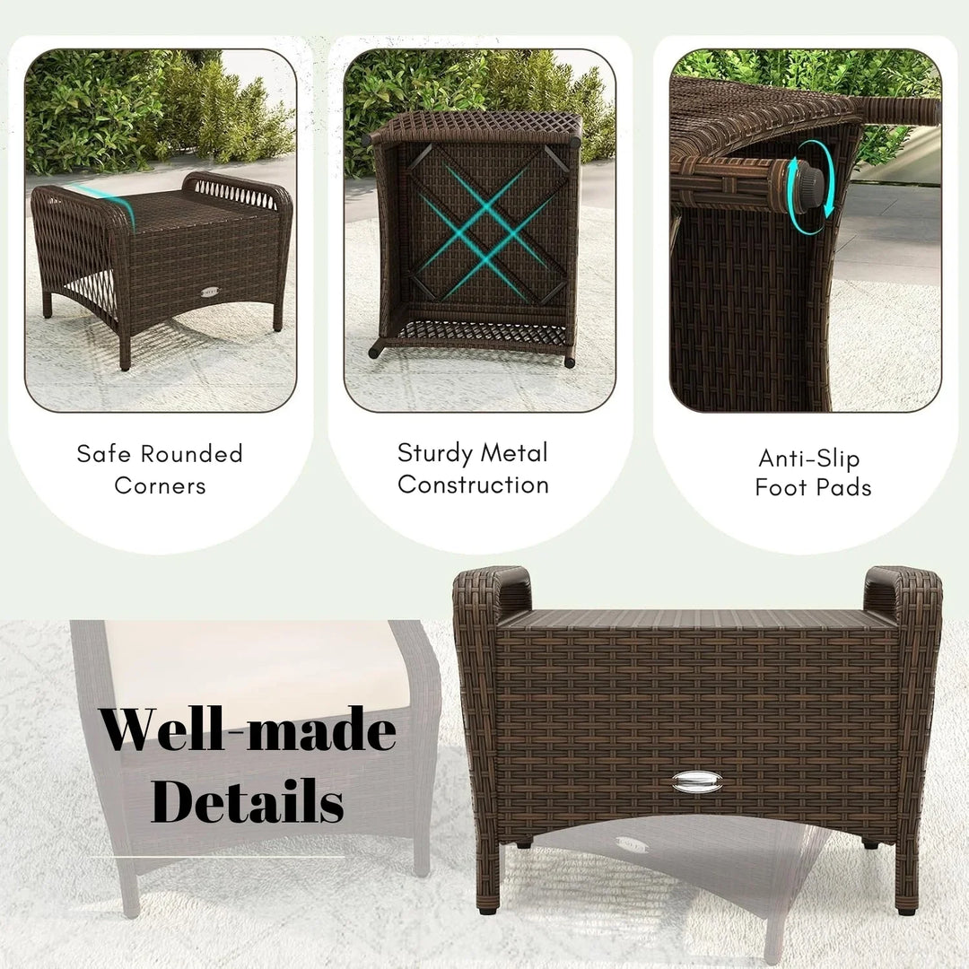 Riya 2-Piece Outdoor Rattan Wicker Ottoman Set