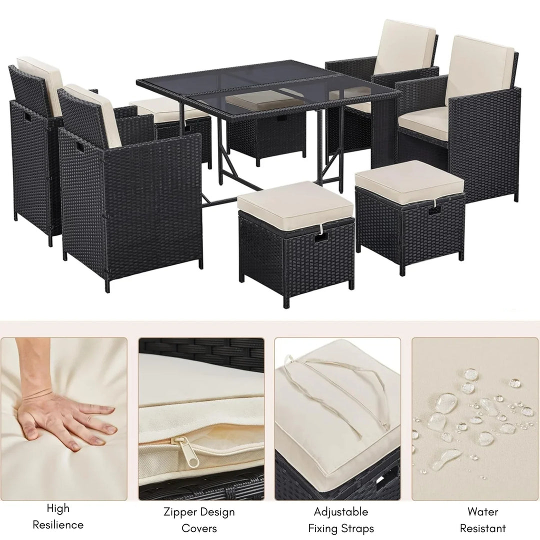 Tavisha 9-Piece Outdoor Patio Rattan Dining Set