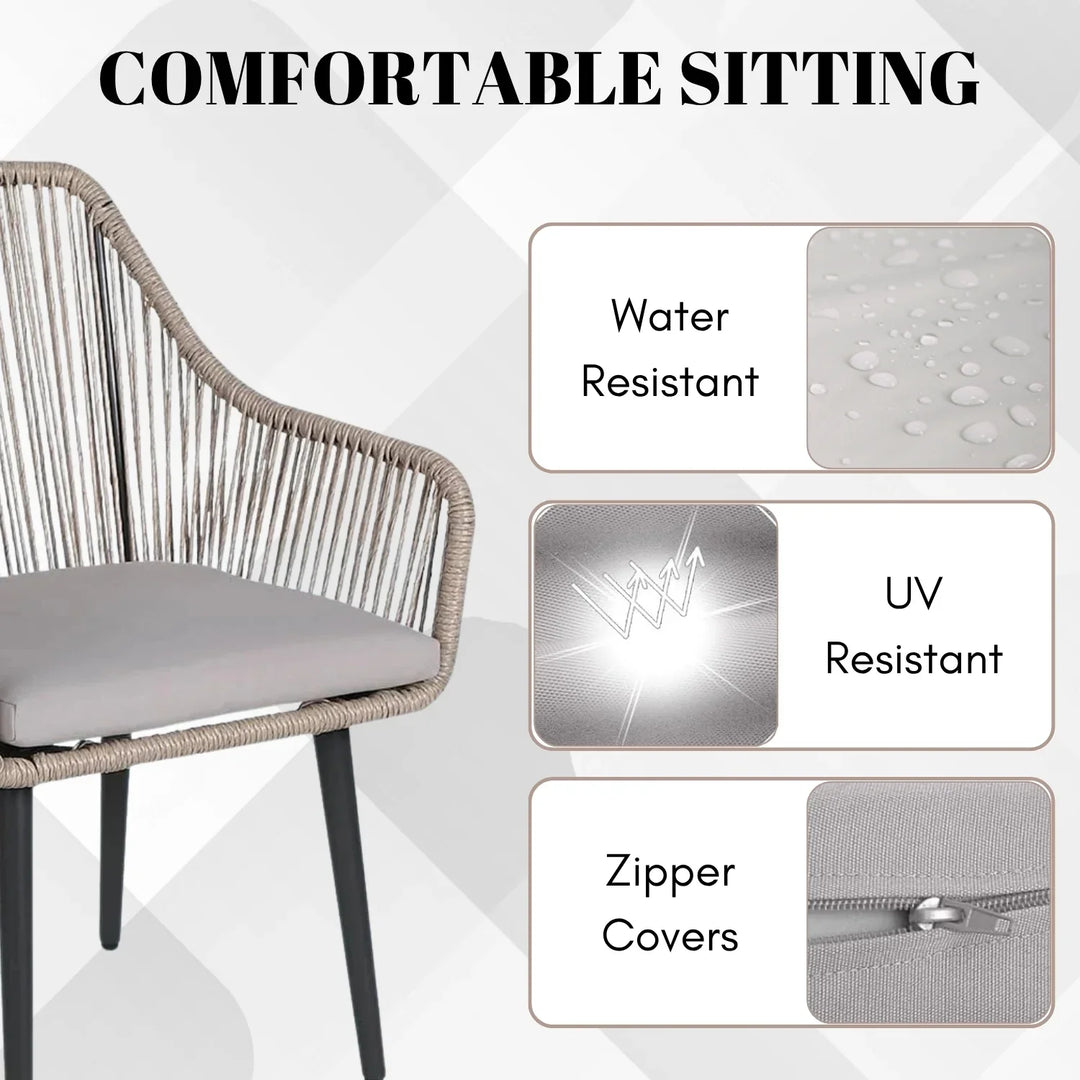 Zoya 5-Piece Outdoor Rope Patio Dining Set With Glass Top Table