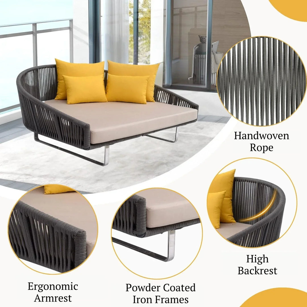 Clarisse Outdoor Grey Rope Patio Daybed with Comfortable Cream Cushion