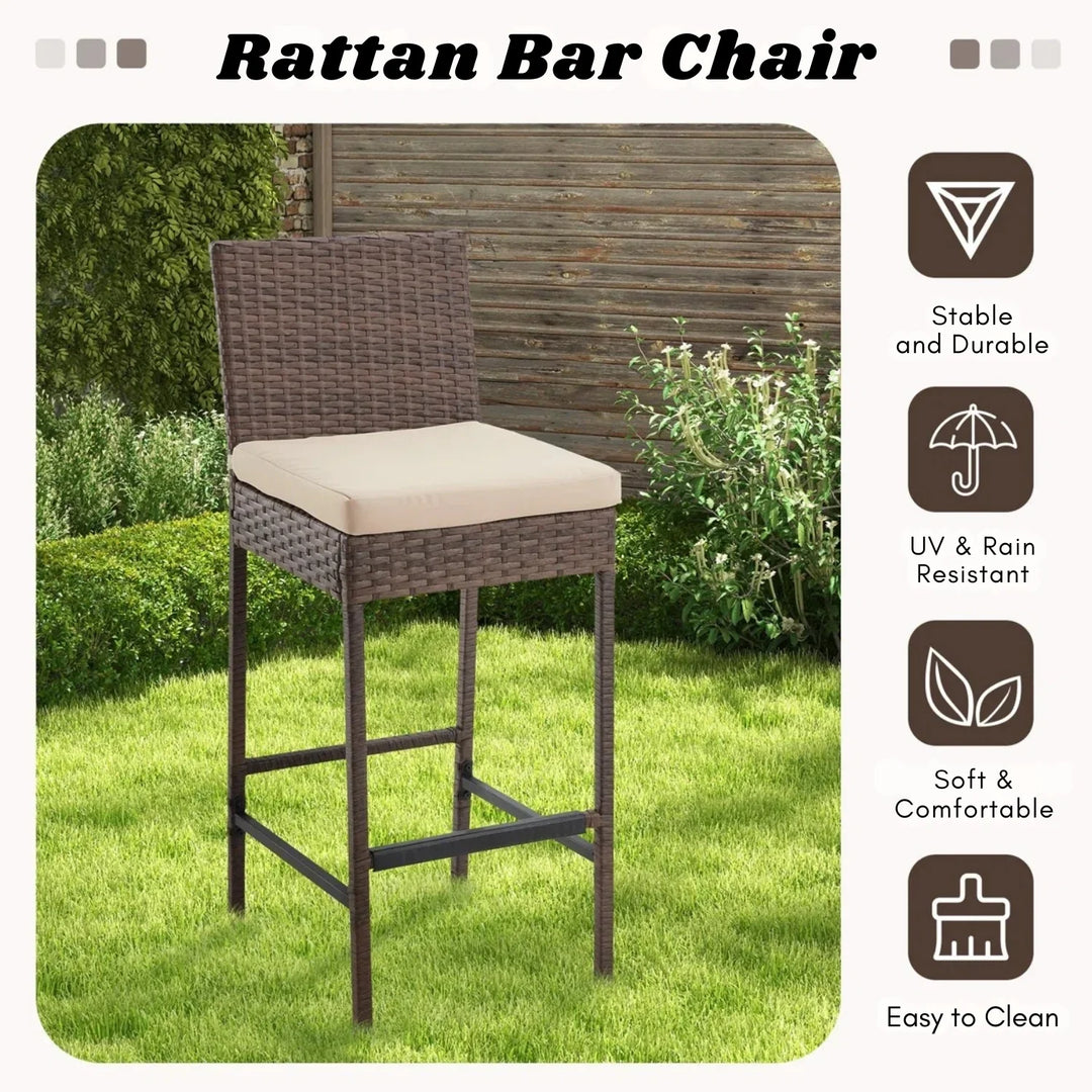 Ursula Outdoor Rattan Wicker Bar Chairs Set of 2