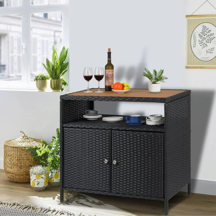 Soledad Outdoor Rattan Wicker Bar Table With Wooden Top