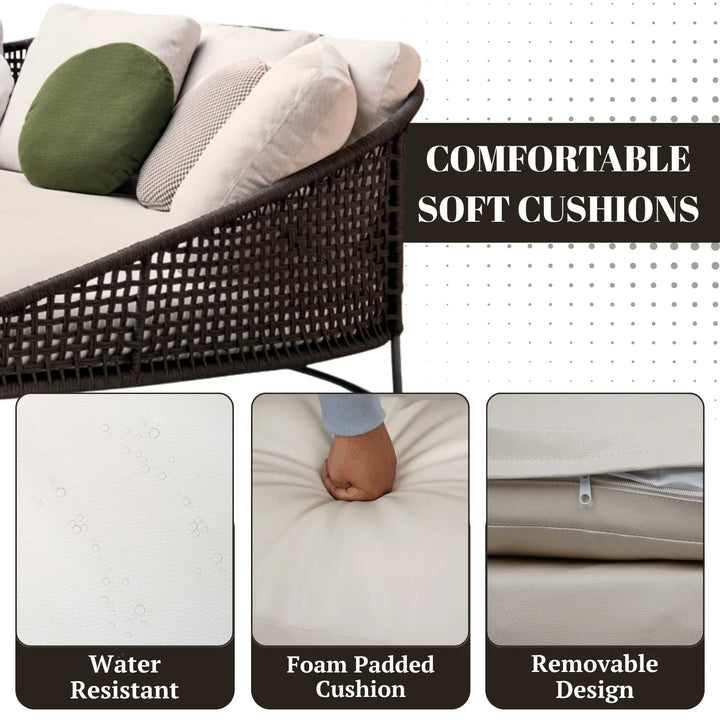 Josslyn Outdoor Rope Patio Furniture Daybed (Brown and Cream)