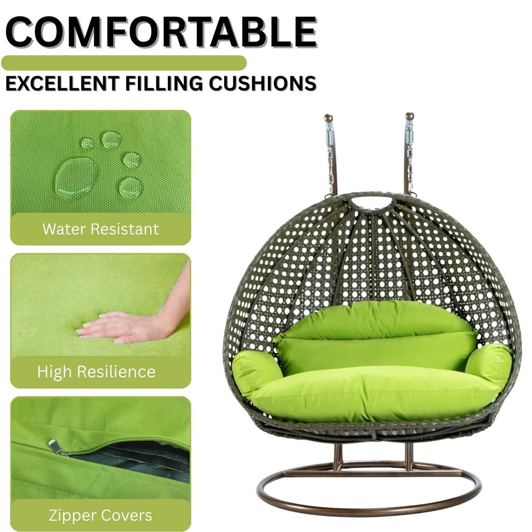 Chunhua Double Seater Hanging Swing Chair (Dark Brown/Green)