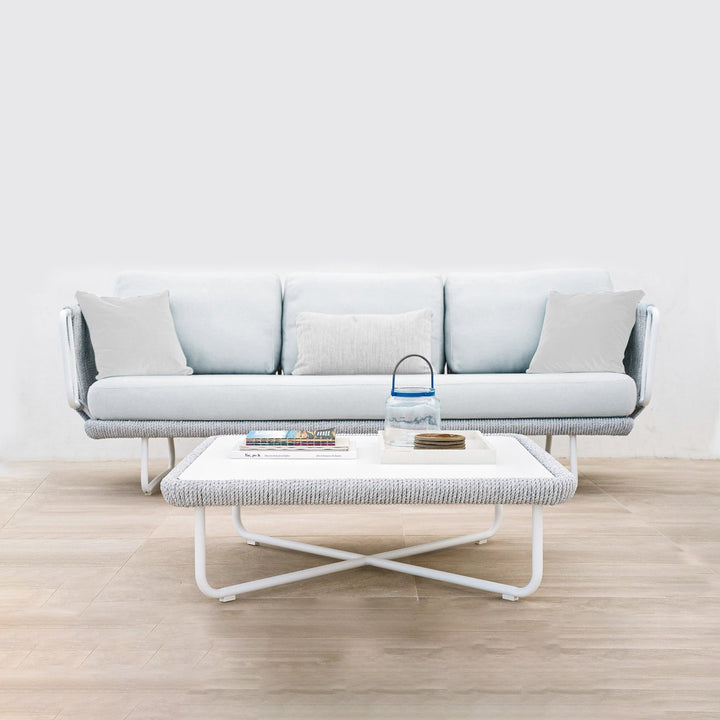 Astor Outdoor Garden Balcony Sofa Set 3 Seater , 2 Single Seater and 1 Center Table Set Braid & Rope (Grey-Off White)