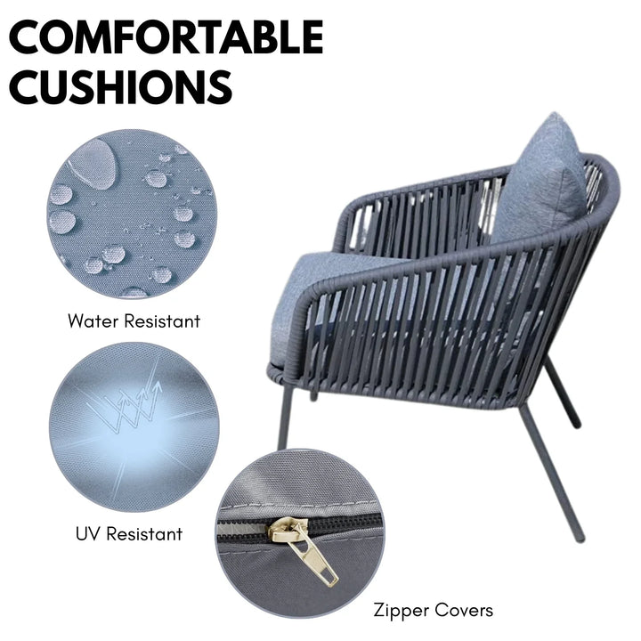 Valencia 4-Piece Outdoor Rope Patio Sofa Set (Grey)