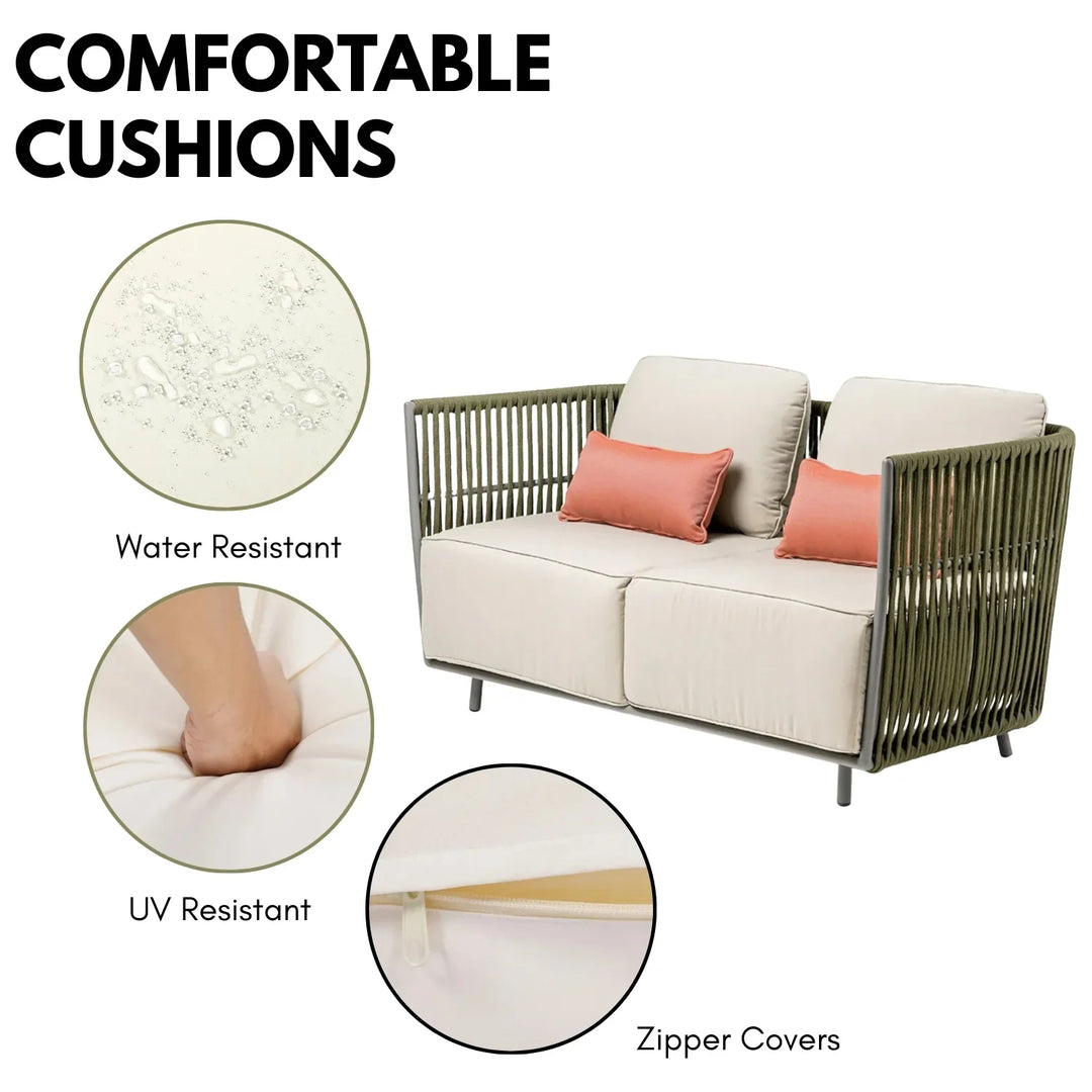 Alma All-Weather Rope 5 Seater Sofa Set With Glass Top Table