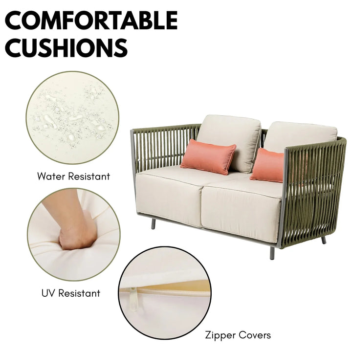 Alma All-Weather Rope 5 Seater Sofa Set With Glass Top Table