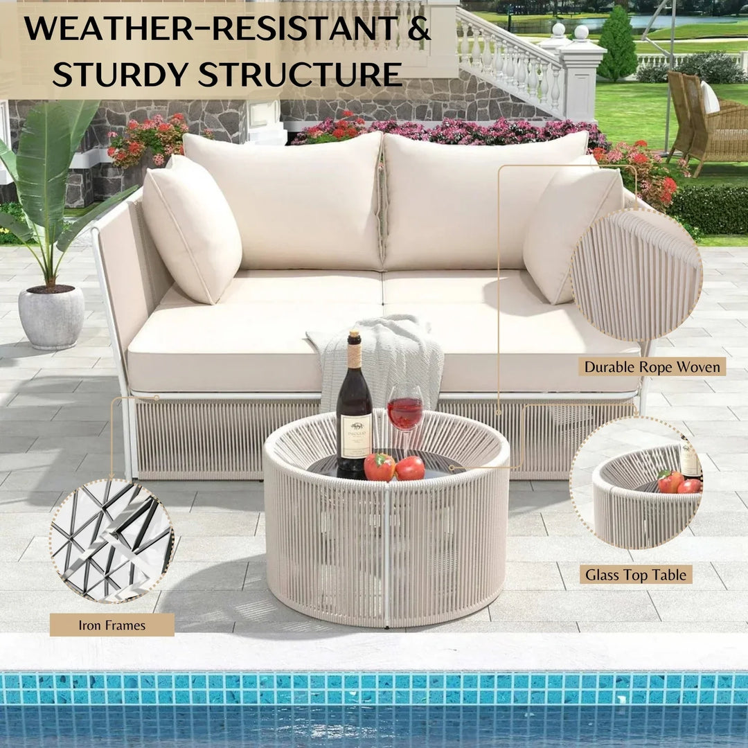 Njeri Outdoor Rope 2 Seater Patio Daybed With Side Table
