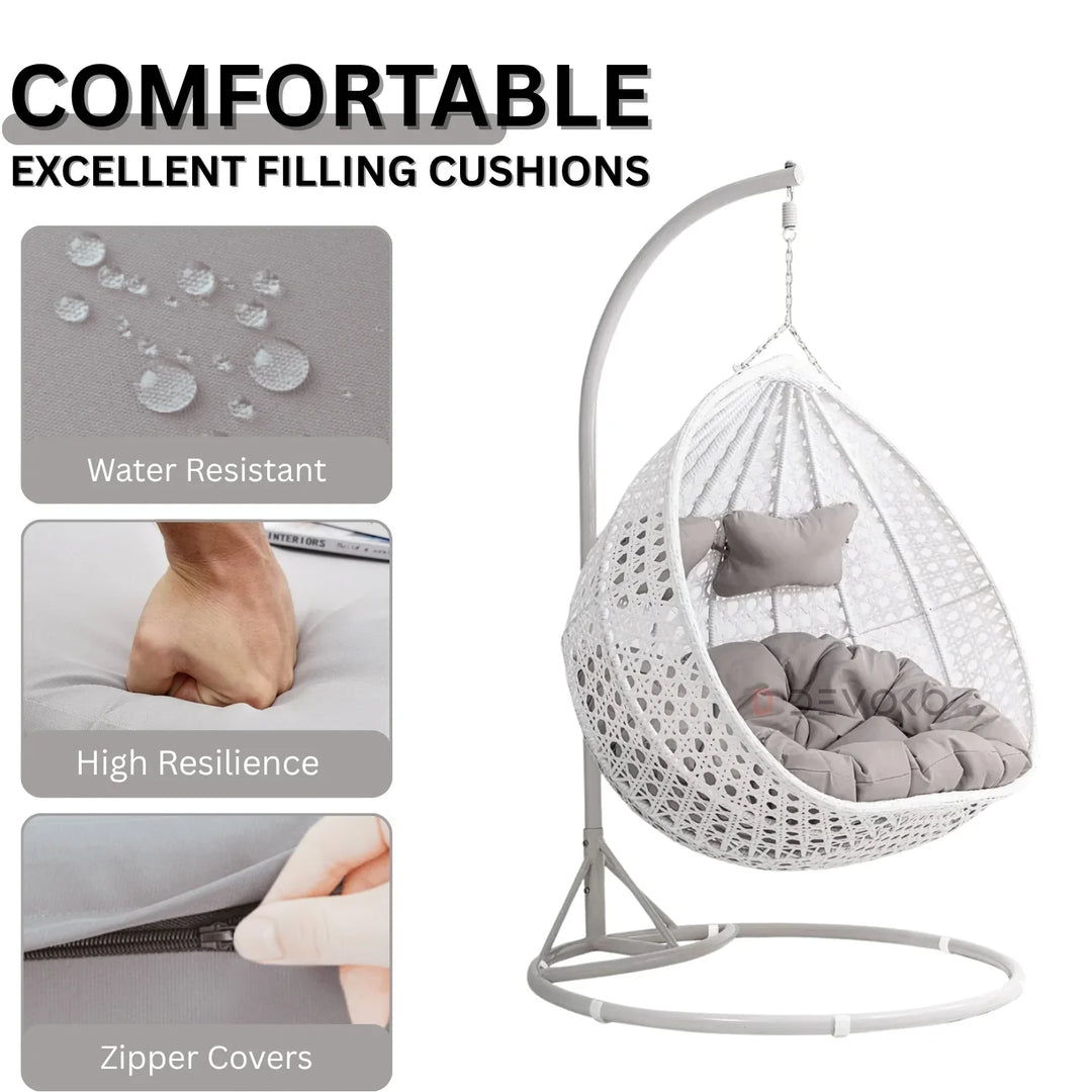 Jin Double Seater Rattan & Wicker Swing (White & Grey)