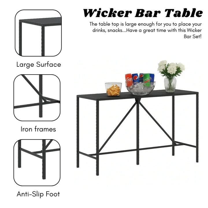 Lupe 7-Piece Outdoor Rattan Wicker Bar Set with Glass Top Table