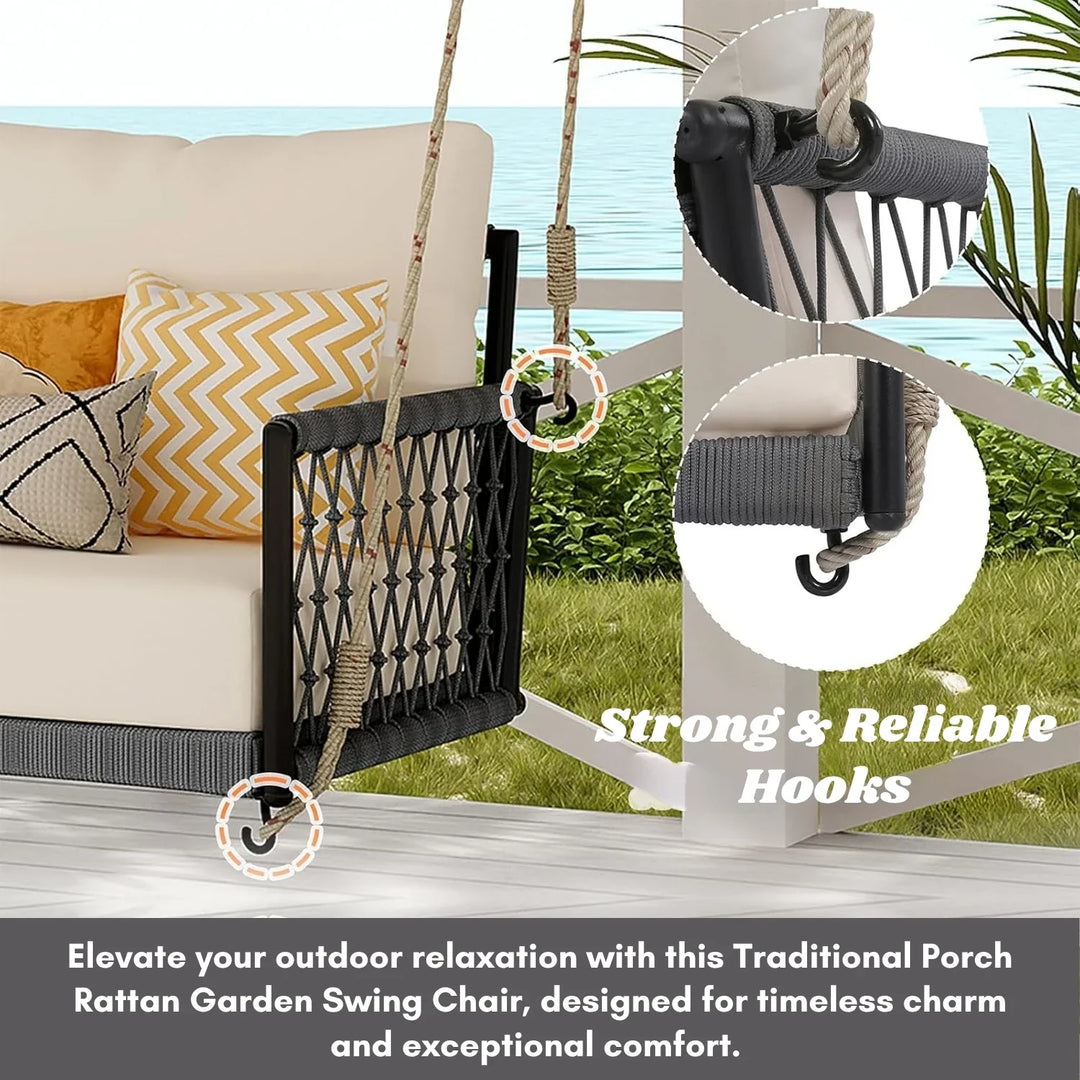 Outdoor Rope Swing 2-Person Hanging Chair, Weatherproof Porch Swing