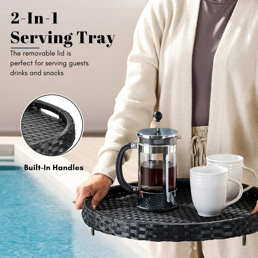 Round Wicker Ottoman for Patio & Backyard