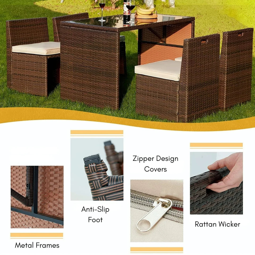 Paloma 5-Piece Outdoor Patio Dining Set with Square Glass Tabletop