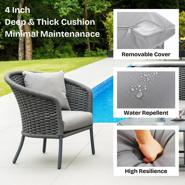 Zahra Outdoor Grey Rope 4 Piece Patio Sofa Set with Light Grey Cushions