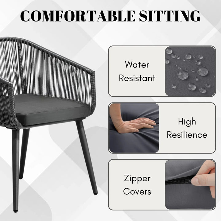 Galilea 5-Piece Outdoor Patio Dining Set with Rope Chairs & Marble-Top Table