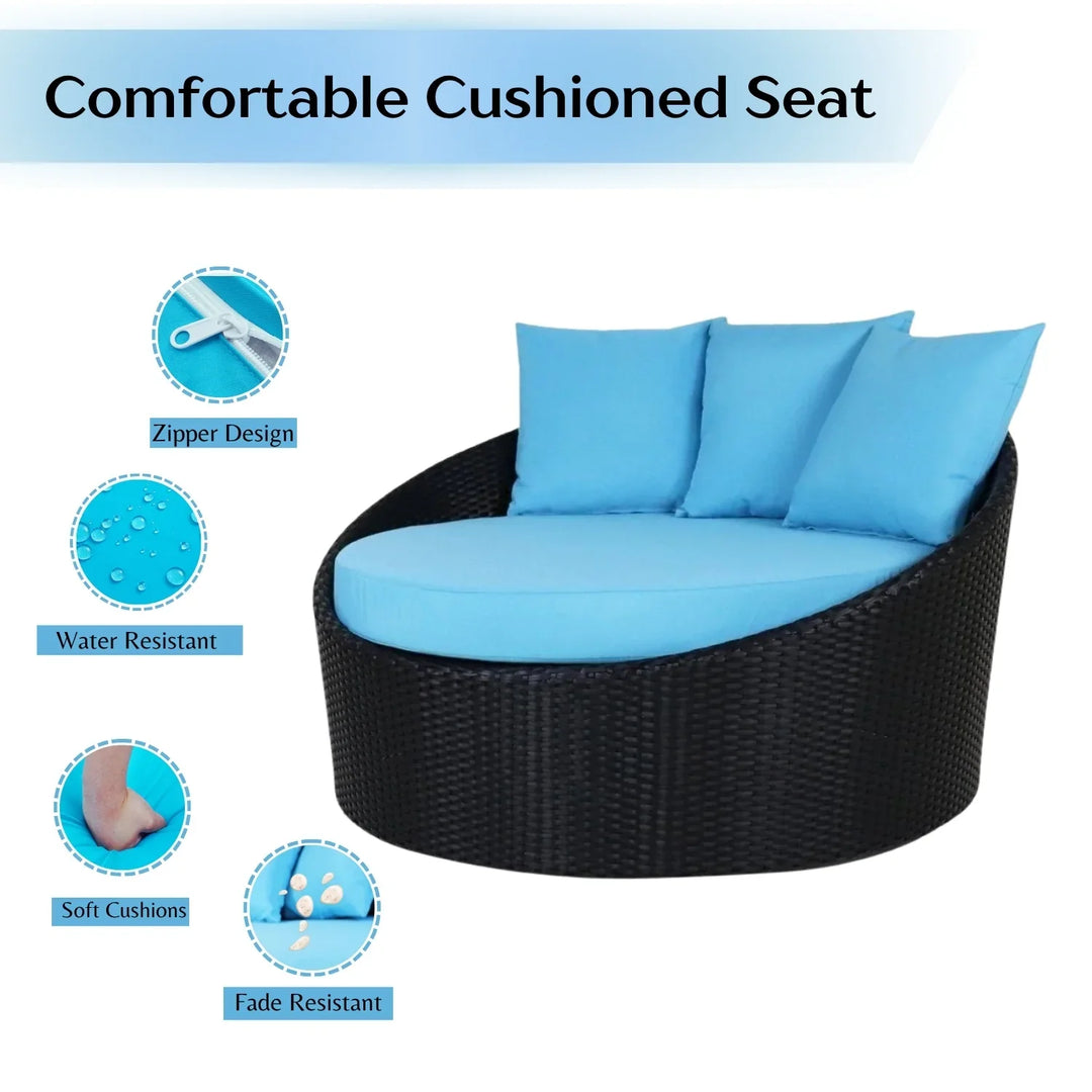 Johanne Outdoor Rattan Wicker Daybed with Glass Top Table