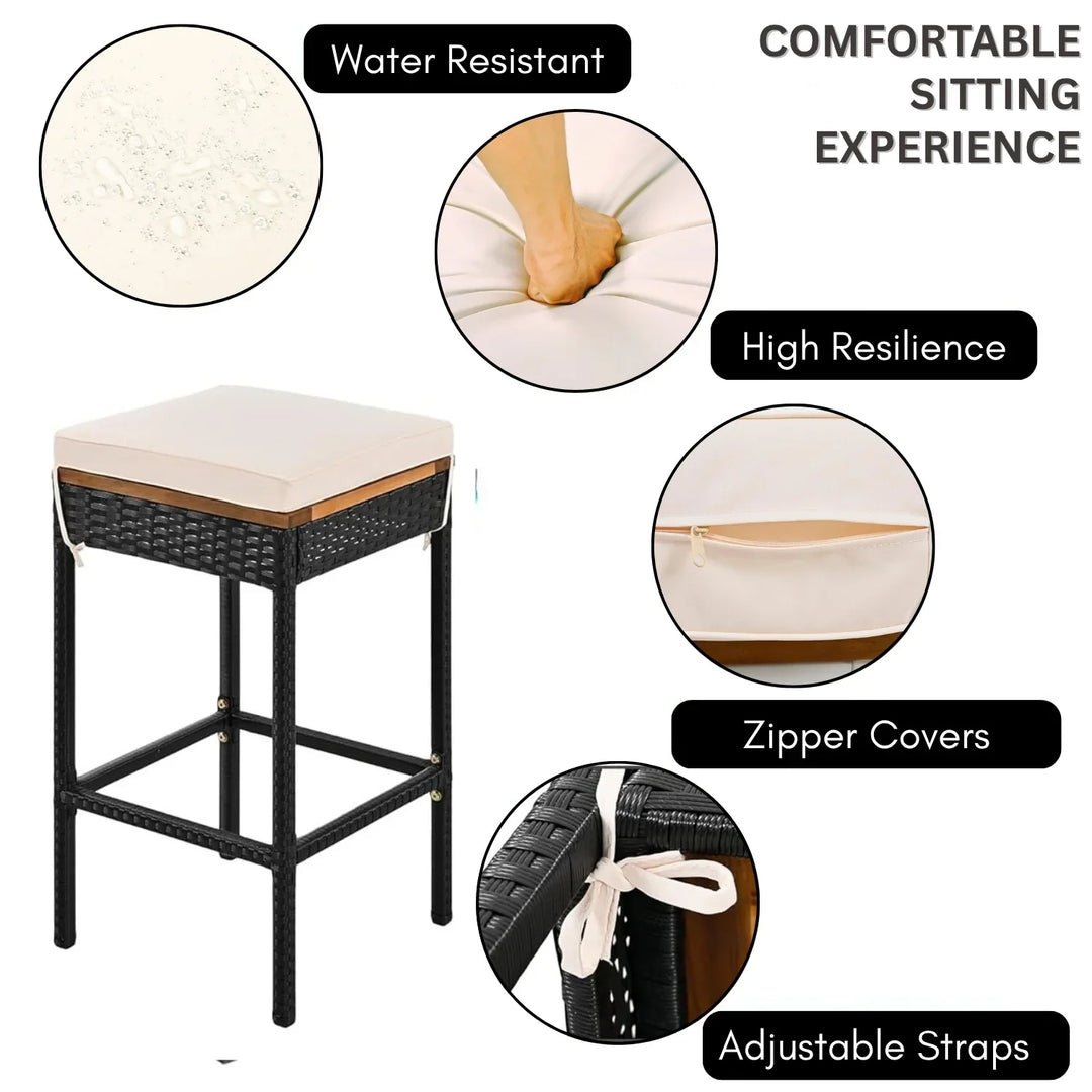 Mirabelle 5-Piece Outdoor Rattan Wicker Bar Set with Wooden Top Table