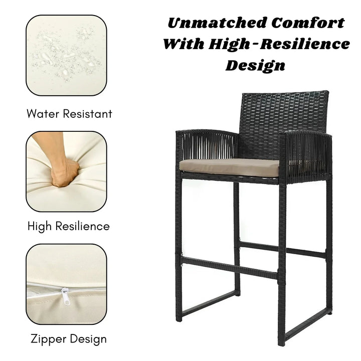 Zenobia Outdoor Rattan Wicker 2-Piece Bar Chairs