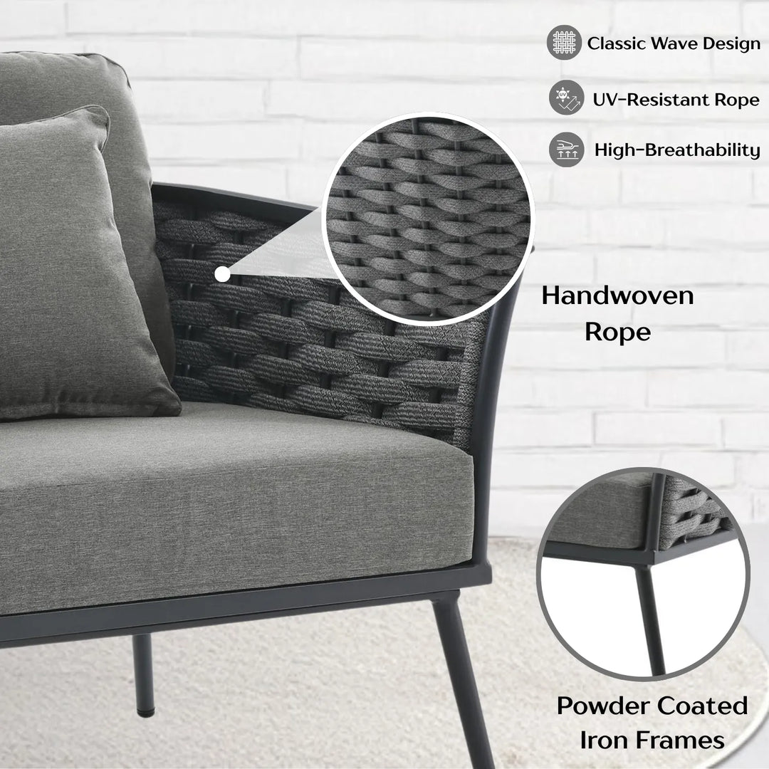 Elvira 4 Piece Outdoor Rope Sofa Set with Wooden Top Table