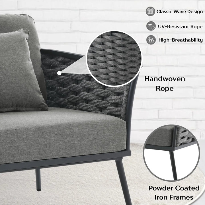 Elvira 4 Piece Outdoor Rope Sofa Set with Wooden Top Table