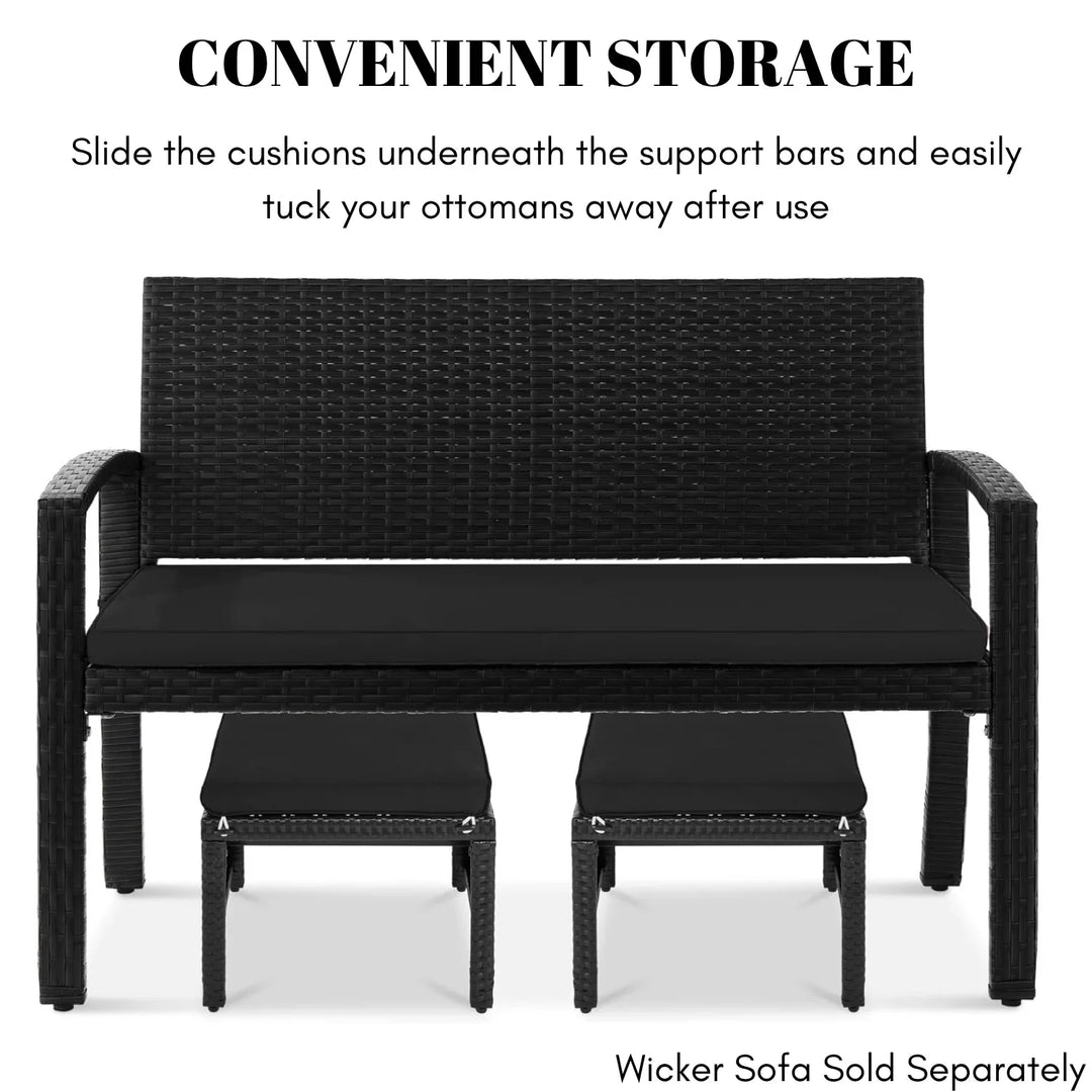 Kavisha Set of 2 Wicker Ottomans, Multipurpose Outdoor Furniture