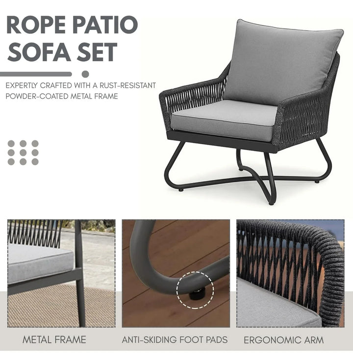 Indira Outdoor 4 Seater Rope Conversation Sofa Set