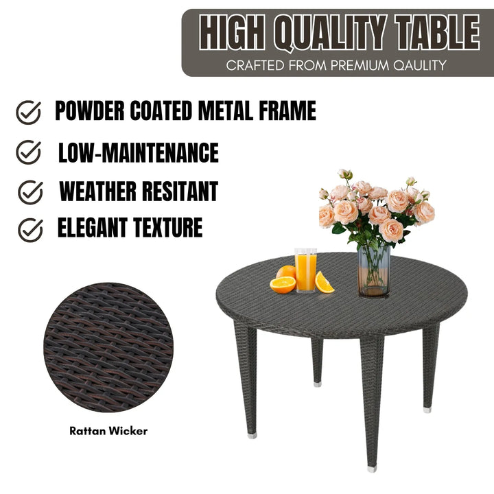 Outdoor Wicker Round Patio Dining Table (Dark Brown)