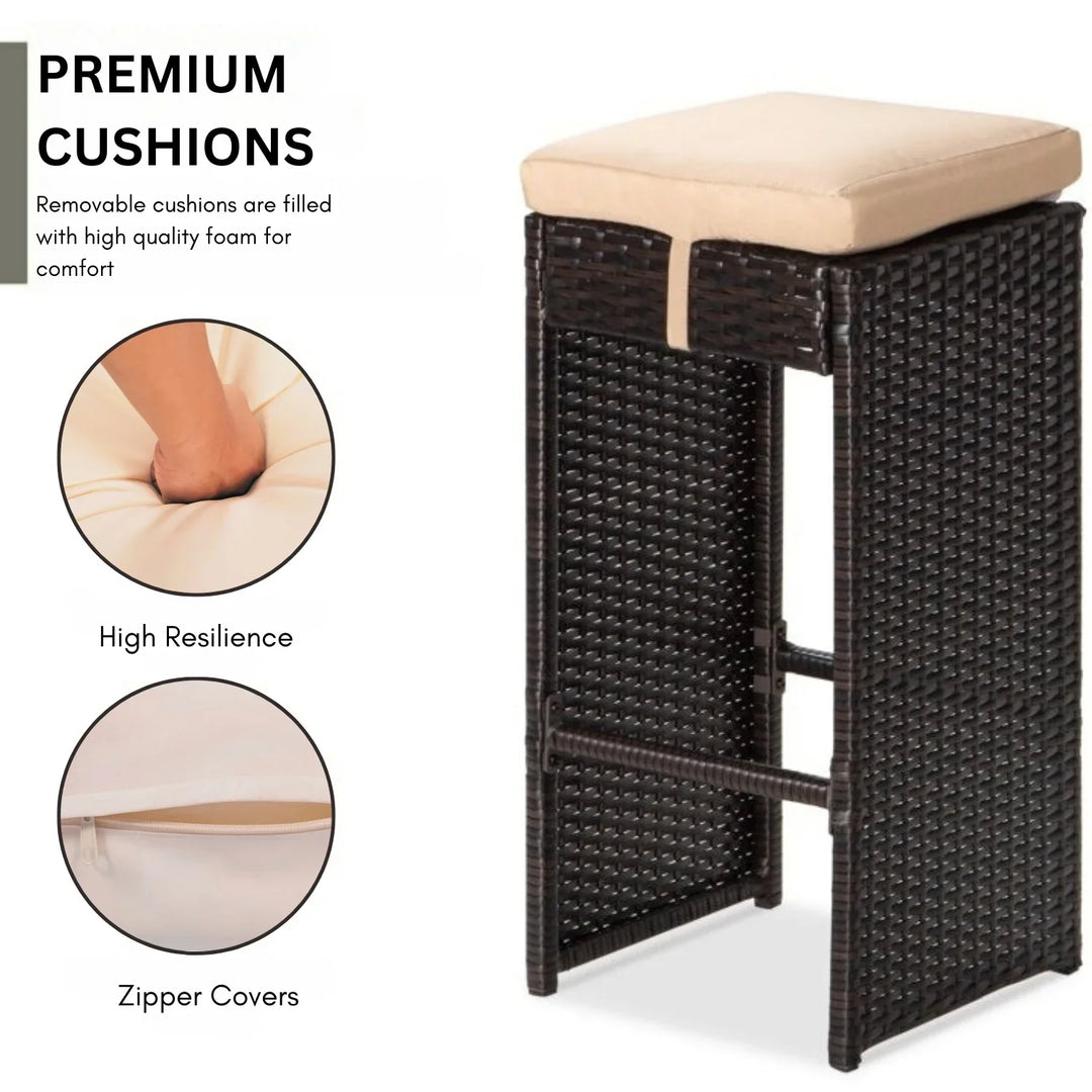 Asha 7-Piece Outdoor Rattan Wicker Bar Set with Glass Top Table