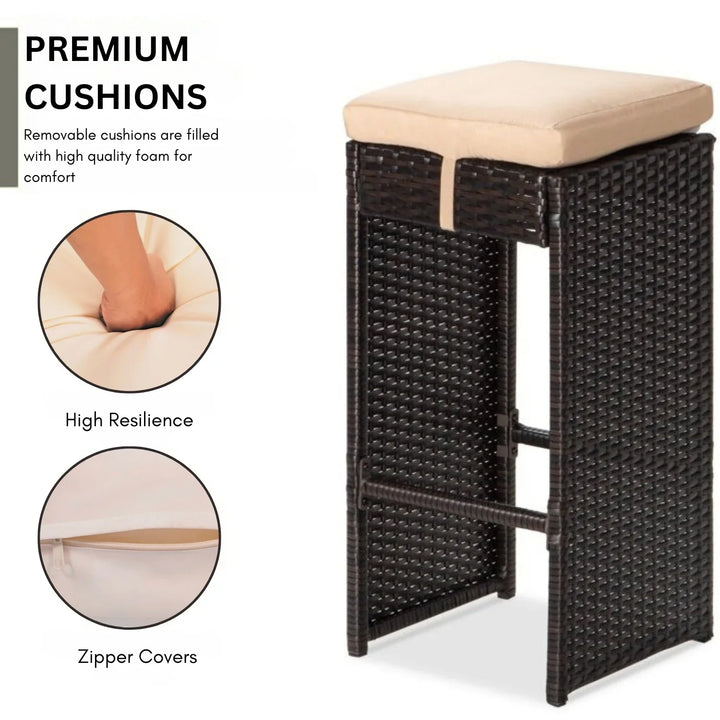 Asha 7-Piece Outdoor Rattan Wicker Bar Set with Glass Top Table