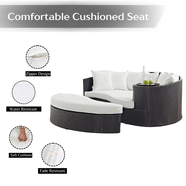 Freja Outdoor Rattan Wicker Daybed (Dark Brown & White)