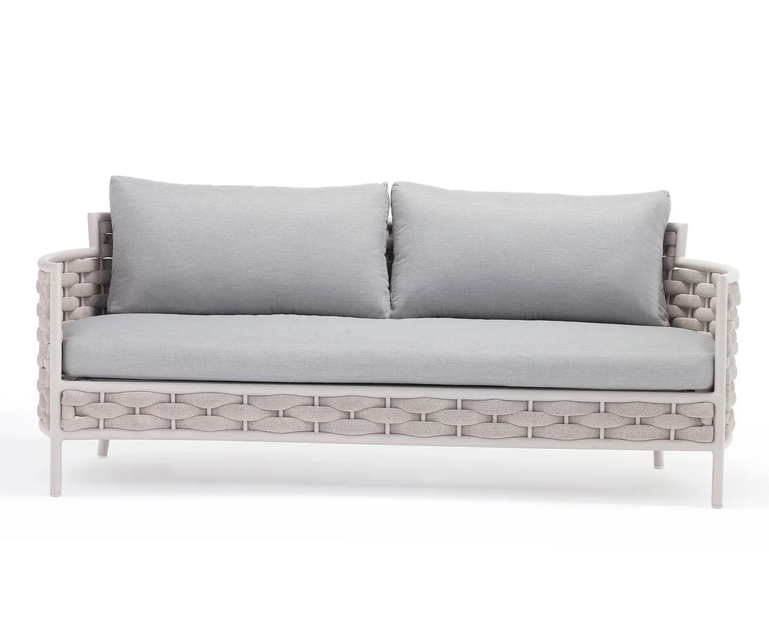 Nivio Outdoor Garden Balcony Sofa Set 2 Seater, 2 Single seater and 1 Center Table Set, Braid & Rope(White + Cream)