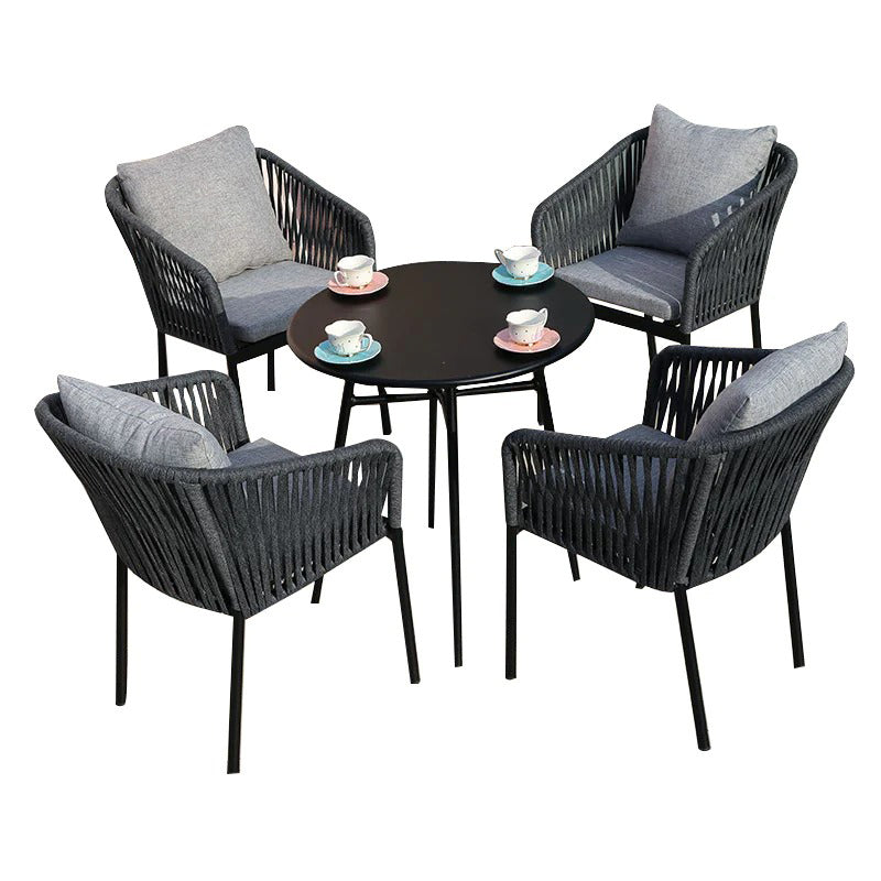 Vallis Outdoor Patio Seating Set 4 Chairs and 1 Table Set (Dark Grey) Braided & Rope