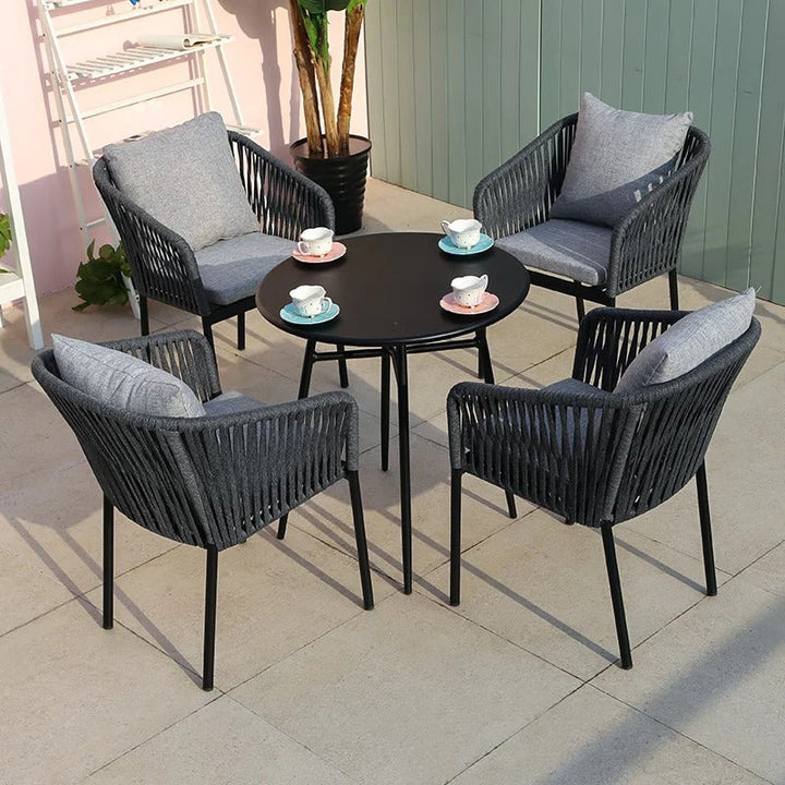 Vallis Outdoor Patio Seating Set 4 Chairs and 1 Table Set (Dark Grey) Braided & Rope