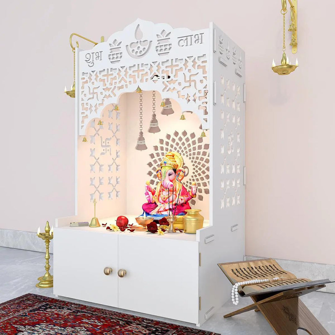 OmkarWood™ Premium Large Engineered Wood Home Temple with Storage