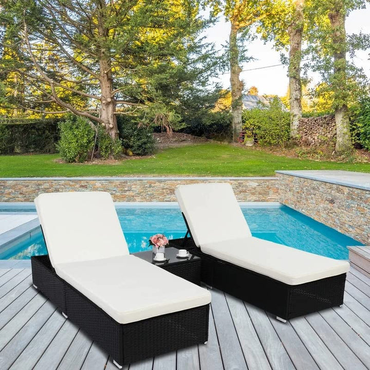 Jean Outdoor Swimming Poolside Lounger (Set of 2 ) With 1 Side Table (Black +White)
