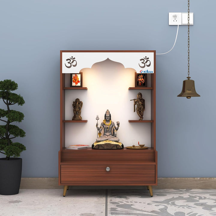OmkarWood™ Modern Engineered Wood Home Temple with Drawer & Shelves